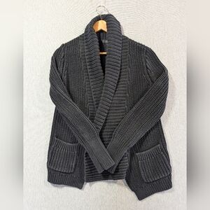 J. Crew Chunky Knit Open Cardigan Sweater Women's Small Black Heavy Shawl